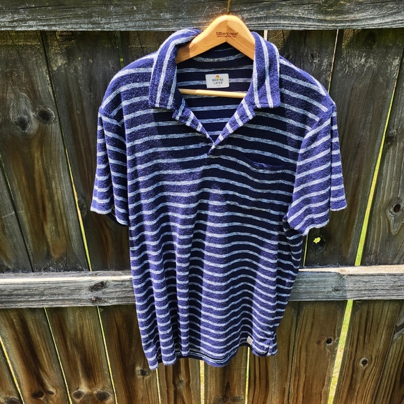 Marine Layer‎ Mens Large Blue Polo Striped Terry Cloth Beach Resort Casual - Picture 3 of 12